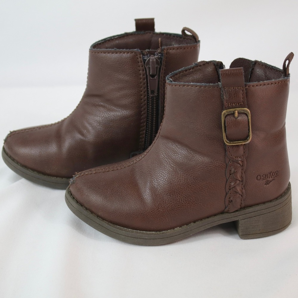 OshKosh Bgosh Shortcake Brown Buckle Zip Ankle Boots Girl's Size 5M‎